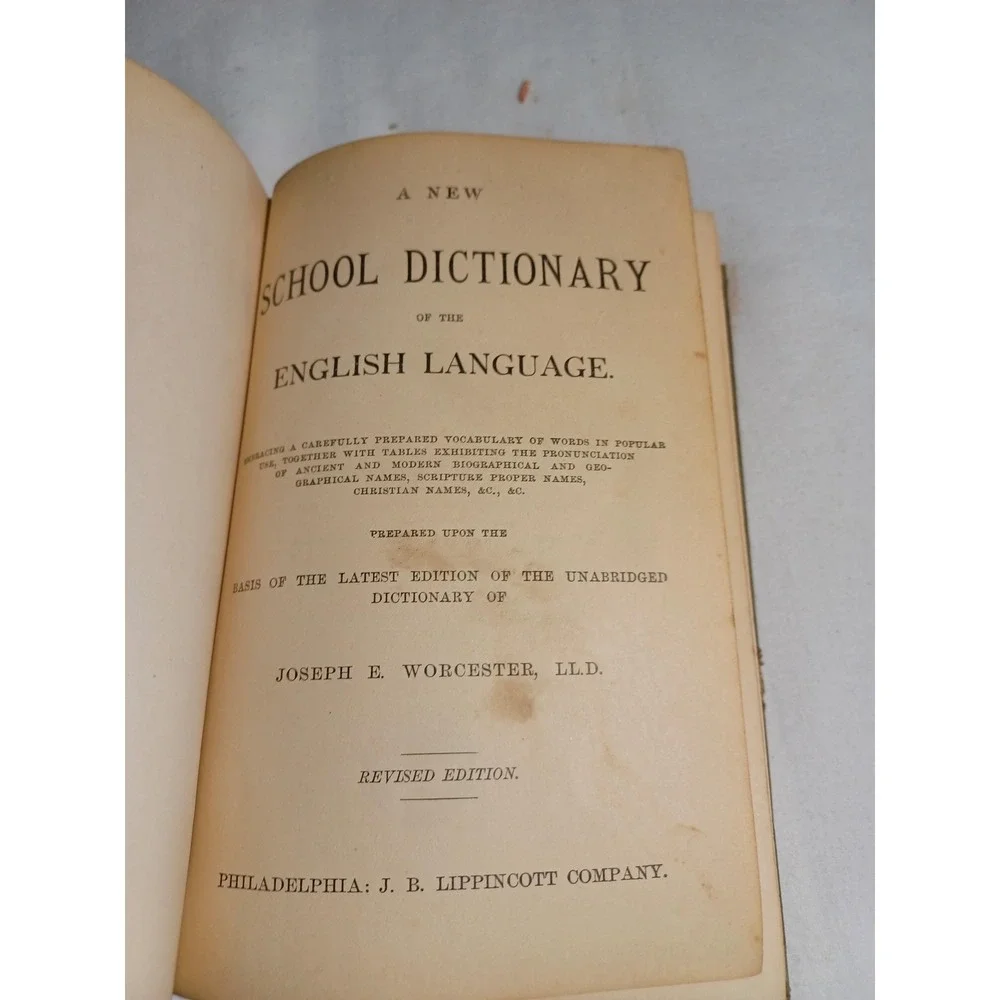 Vintage New School Dictionary Joseph Worcester 1914 HC Reference Lippincott